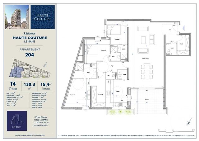 Appartement F4 à vendre - 4 pièces - 130,30 m2 - Le Mans - 72 - PAYS-DE-LOIRE
