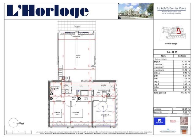 Agrandir la photo Appartement T4 à vendre - 4 pièces - 112,97 m2 - Le Mans - 72 - PAYS-DE-LOIRE