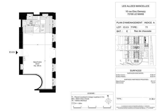 Agrandir la photo Appartement F1 à louer - 1 pièce - 31 m2 - LE MANS - 72 - PAYS-DE-LOIRE