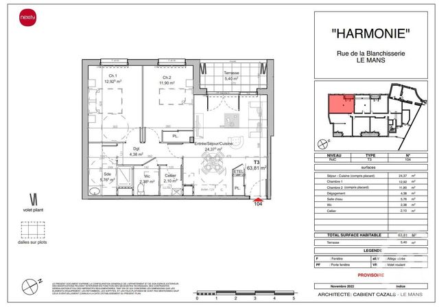 Agrandir la photo Appartement F3 à vendre - 3 pièces - 63,81 m2 - Le Mans - 72 - PAYS-DE-LOIRE