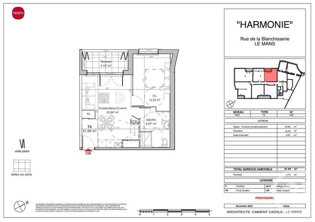 Agrandir la photo Appartement F2 à vendre - 2 pièces - 41,94 m2 - Le Mans - 72 - PAYS-DE-LOIRE