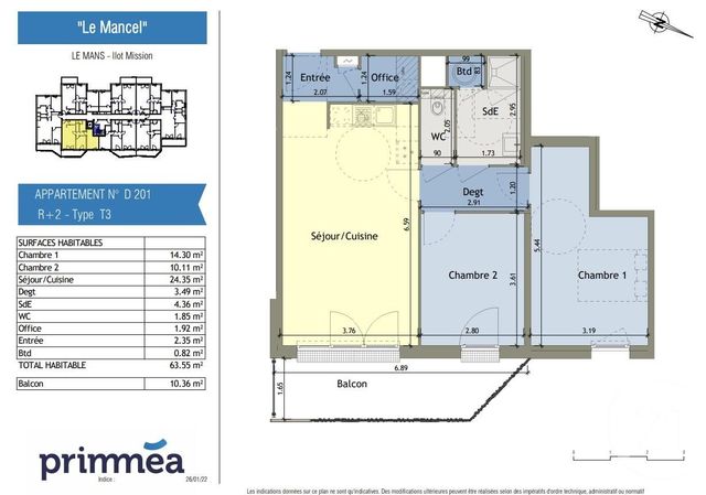 Agrandir la photo Appartement F3 à vendre - 3 pièces - 63,55 m2 - Le Mans - 72 - PAYS-DE-LOIRE