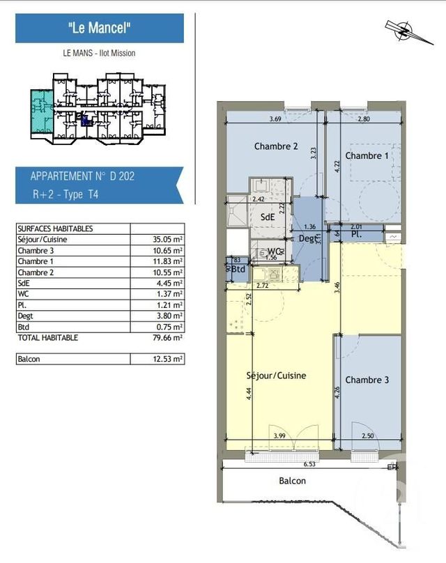 Agrandir la photo Appartement F3 à vendre - 4 pièces - 79,66 m2 - Le Mans - 72 - PAYS-DE-LOIRE