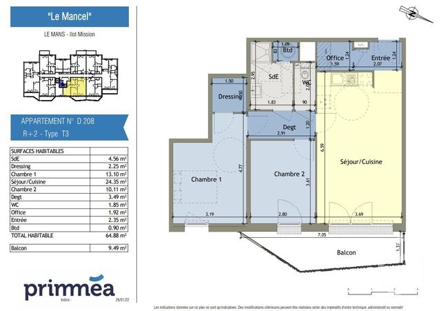 Agrandir la photo Appartement F3 à vendre - 3 pièces - 64,88 m2 - Le Mans - 72 - PAYS-DE-LOIRE