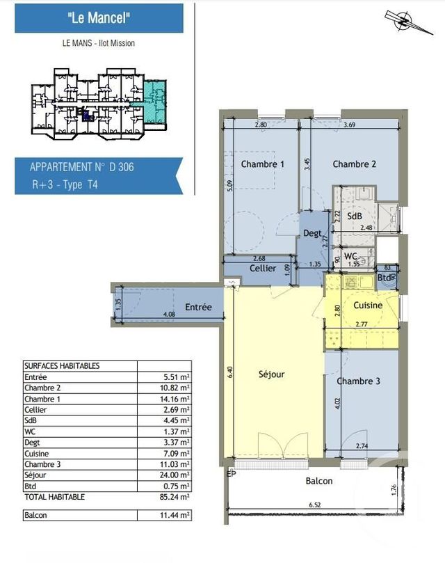 Agrandir la photo Appartement F4 à vendre - 4 pièces - 85,24 m2 - Le Mans - 72 - PAYS-DE-LOIRE