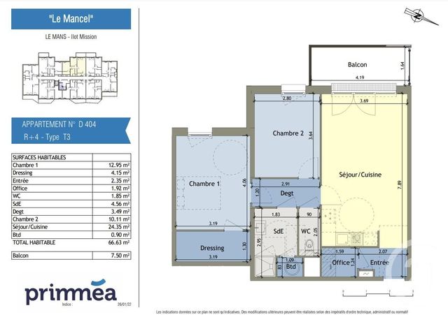 Agrandir la photo Appartement F3 à vendre - 3 pièces - 66,63 m2 - Le Mans - 72 - PAYS-DE-LOIRE