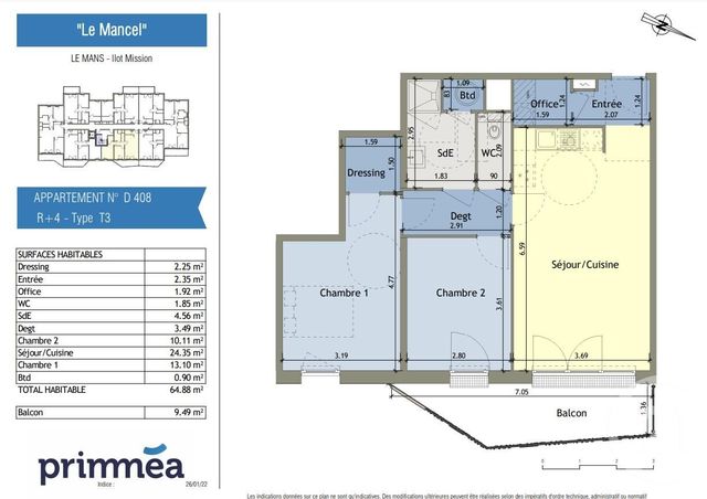Agrandir la photo Appartement F3 à vendre - 3 pièces - 64,88 m2 - Le Mans - 72 - PAYS-DE-LOIRE