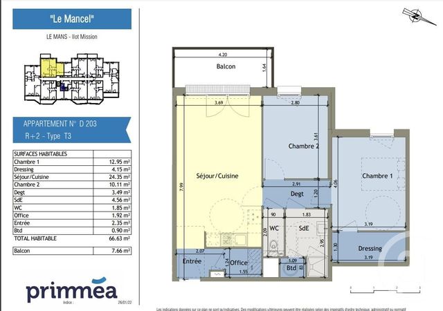 Agrandir la photo Appartement F3 à vendre - 3 pièces - 66,63 m2 - Le Mans - 72 - PAYS-DE-LOIRE