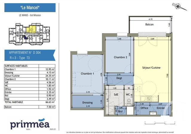 Agrandir la photo Appartement F3 à vendre - 3 pièces - 66,63 m2 - Le Mans - 72 - PAYS-DE-LOIRE