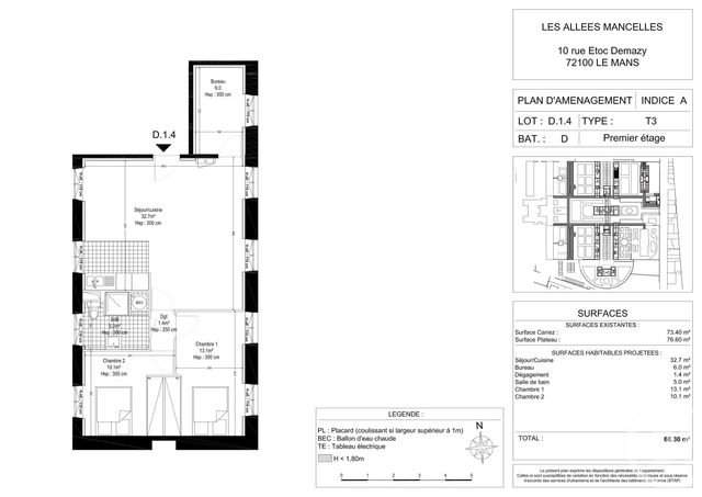 Agrandir la photo Appartement F3 à louer - 3 pièces - 67,73 m2 - Le Mans - 72 - PAYS-DE-LOIRE