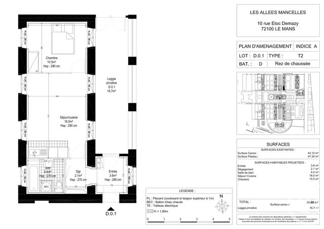 Appartement F2 &agrave; louer - 2 pi&egrave;ces - 39,12 m2 - Le Mans - 72 - PAYS-DE-LOIRE