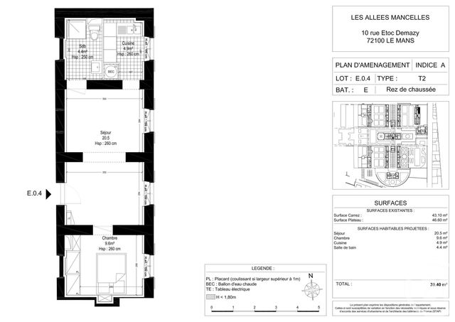 Appartement F2 à louer - 2 pièces - 40,20 m2 - Le Mans - 72 - PAYS-DE-LOIRE